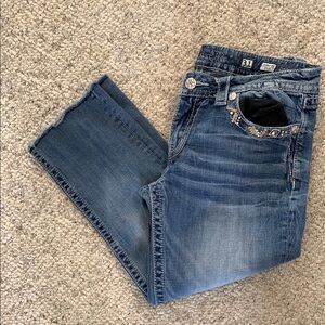 Miss Me light wash signature crop jeans with embroidery and bling Size 31